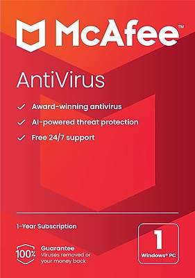 McAfee AntiVirus for 1 User, Windows, Product Key Card (MAB21EST1RAAM)