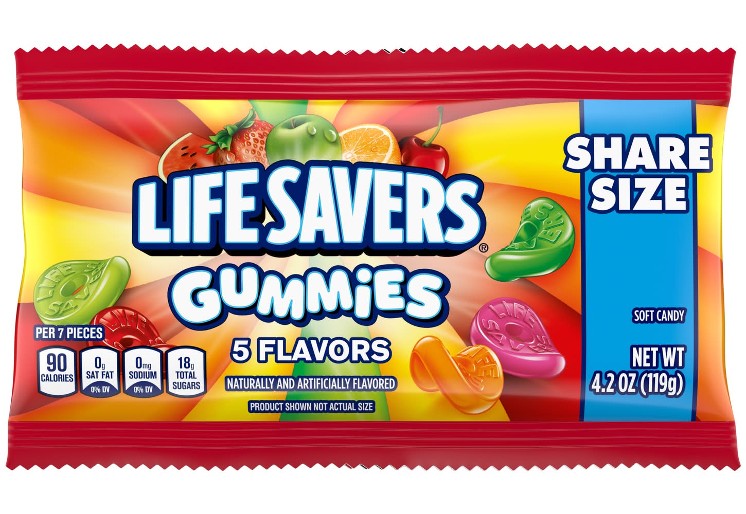 Life Savers Share Size Gummies Candy, Cherry, Watermelon, Orange, Strawberry, Green Apple (4.2 oz)