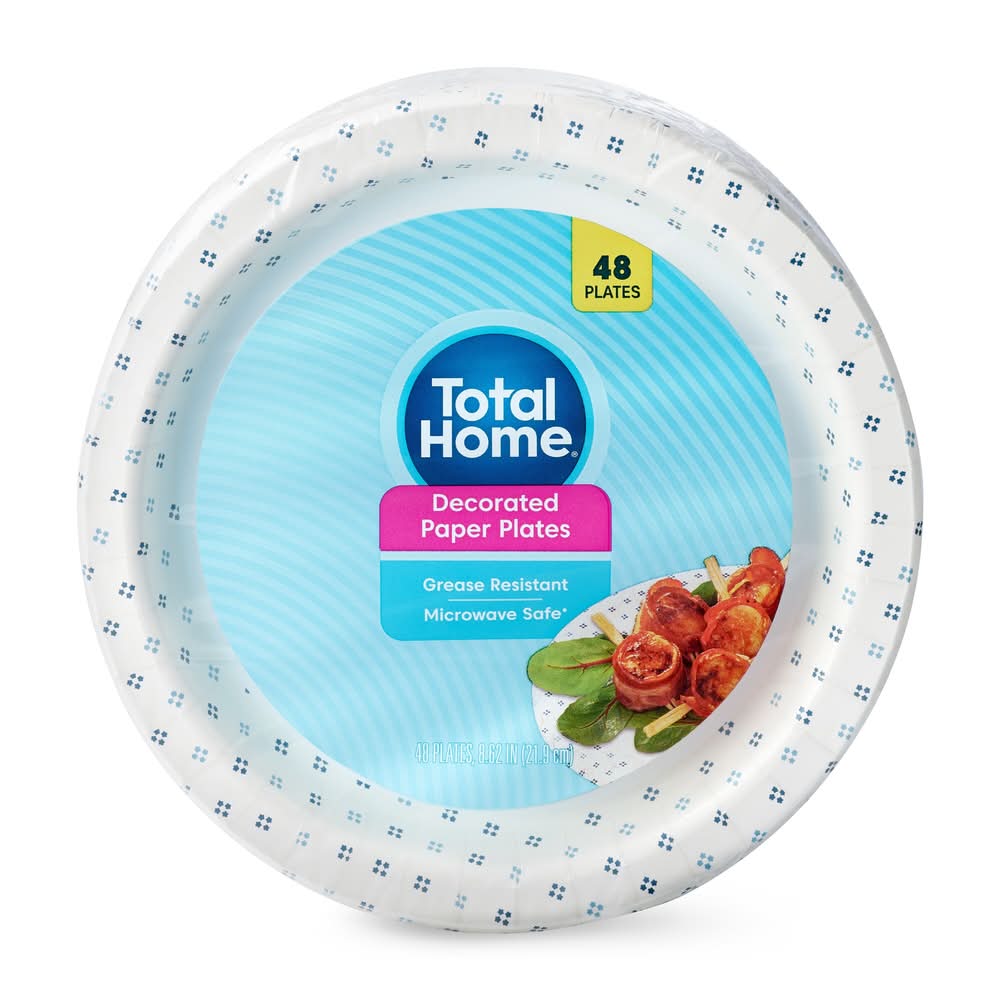 Total Home Decorated Paper Plates, 8.62 in (48 ct)