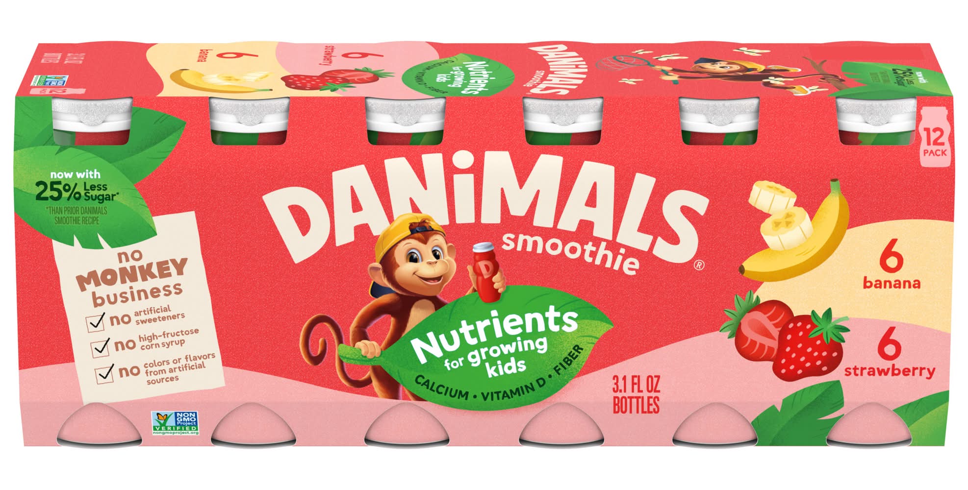 Danimals Kids Smoothies, Banana-Strawberry (12 x 3.1 fl oz)
