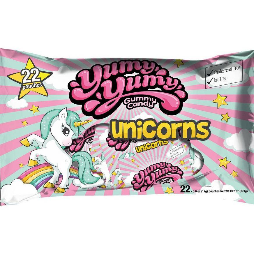 Yumy Yumy Unicorn Gummy Candy Pouches Bag, 22pc