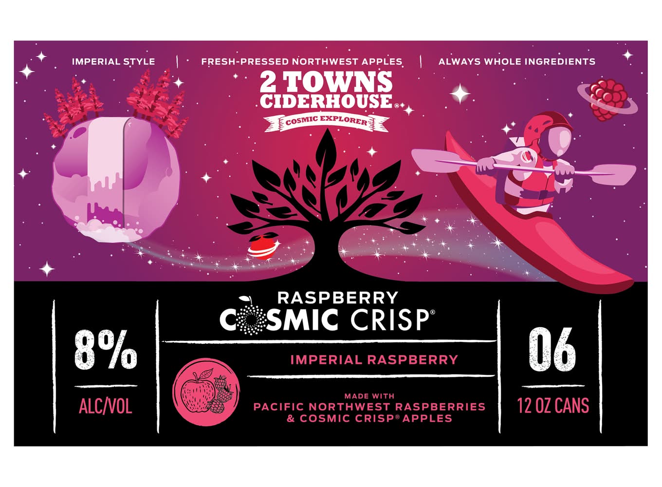 2 Towns Ciderhouse Cosmic Crisp Hard Cider, Imperial Raspberry (6 x 12 oz)