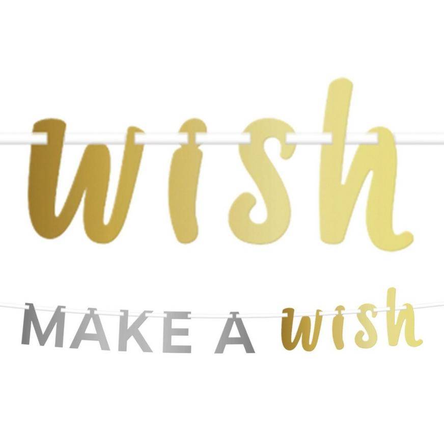 Metallic Gold Silver Make A Wish Letter Banner