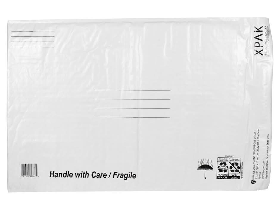 XPAK Poly Bubble-Lined Mailing Envelopes, 12.75x17.5 in, White