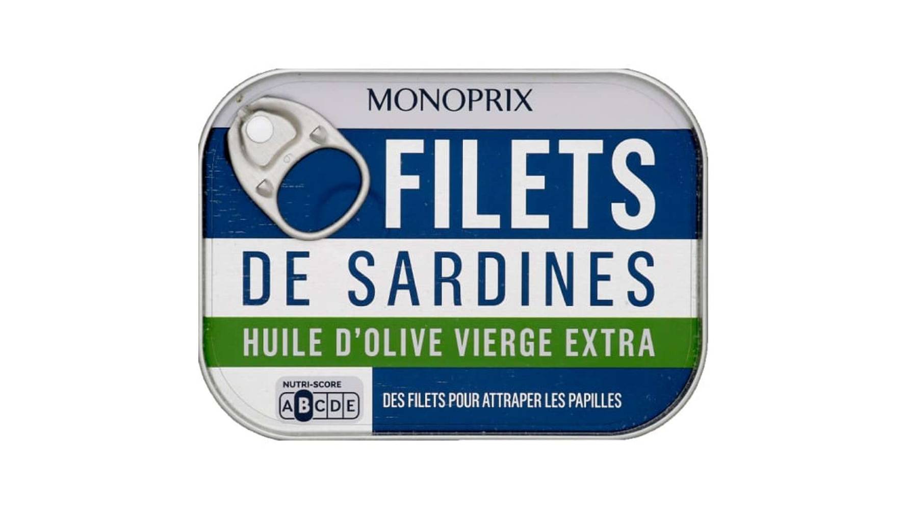 Monoprix Filets de sardines à l'huile d'olive vierge extra, sans arête La boîte de 70g net égoutté