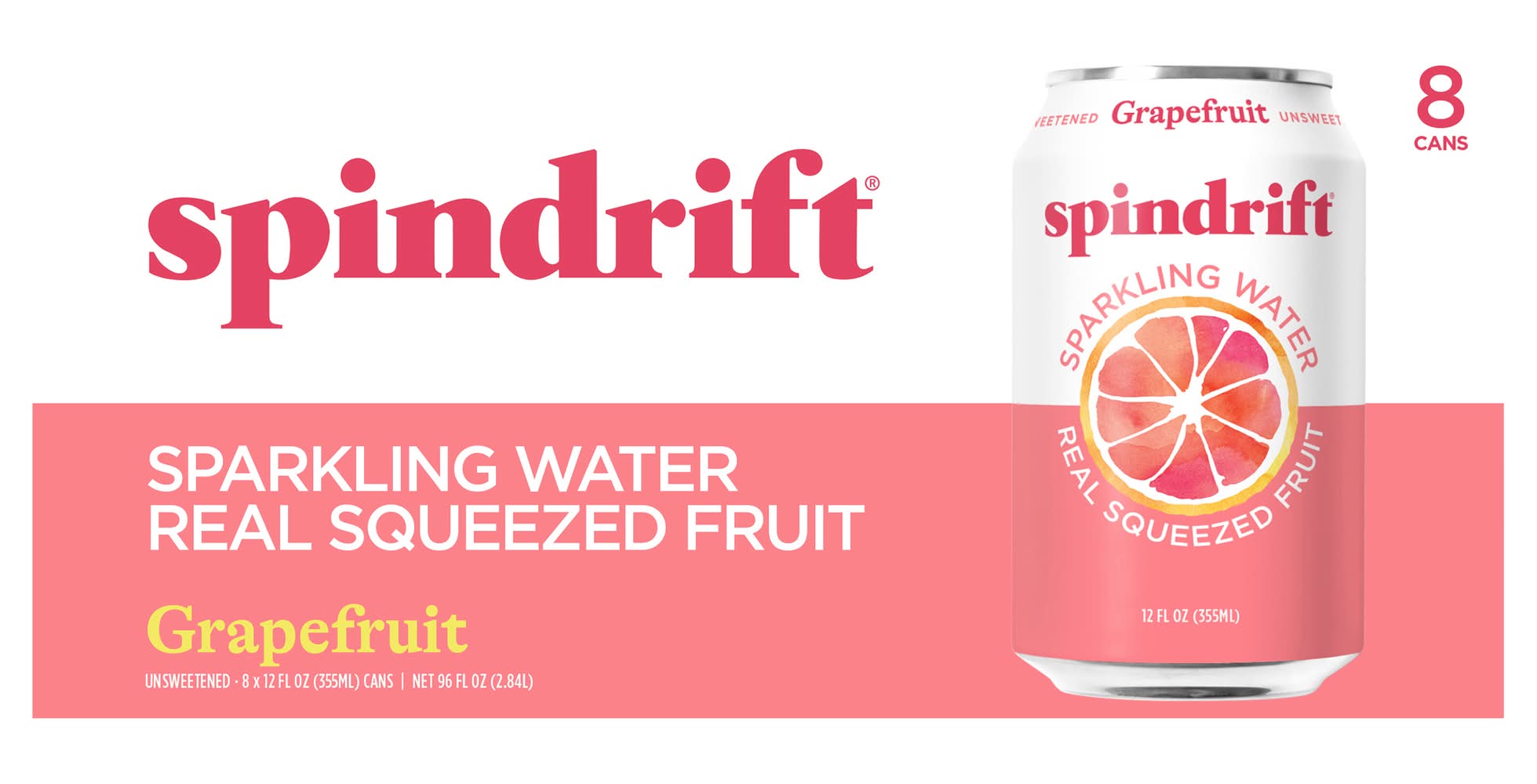 Spindrift Real Squeezed Fruit Sparkling Water, Grapefruit (8 x 12 fl oz)