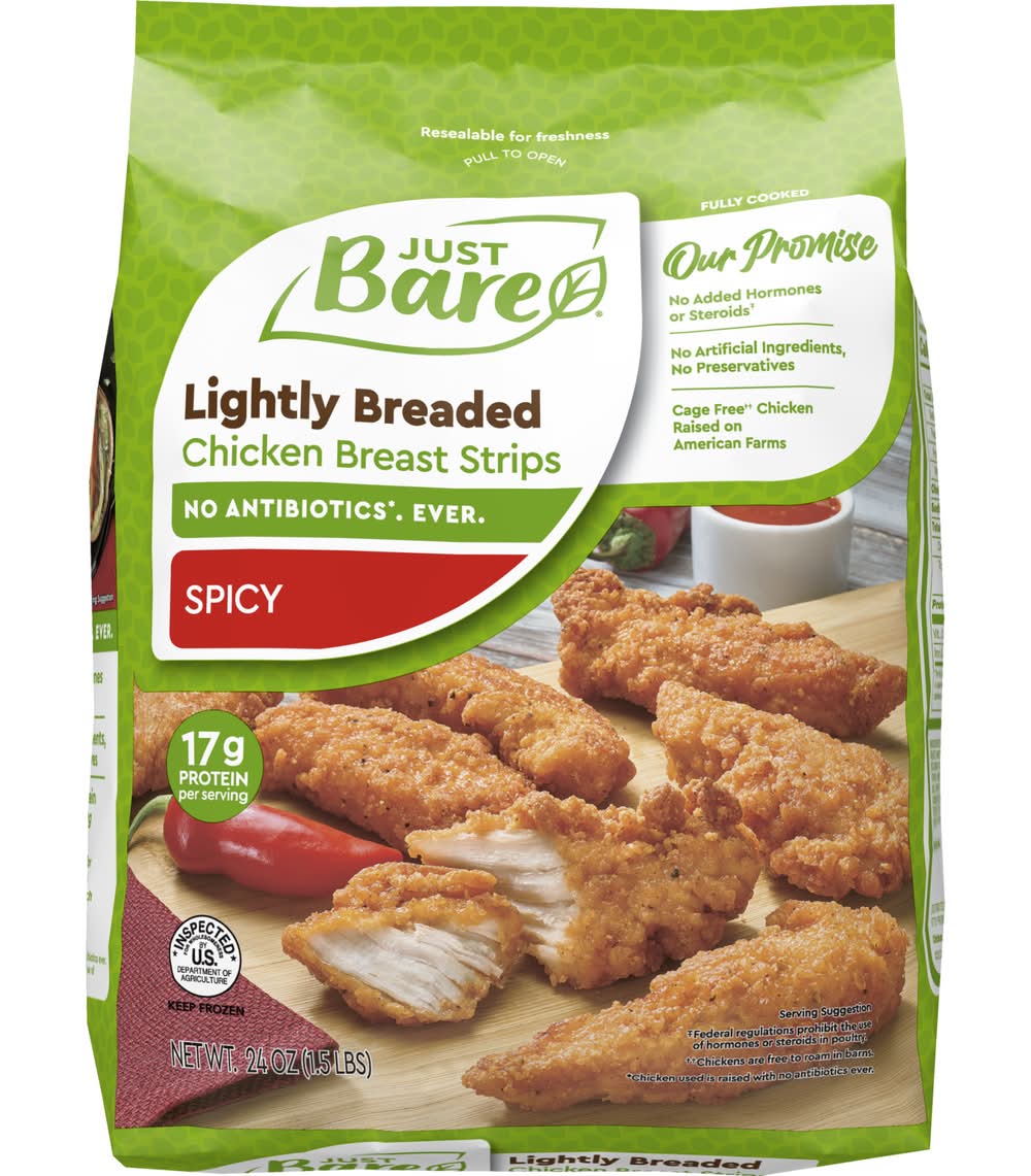 Just Bare Lightly Breaded Chicken Breast Strips, Spicy (24 oz)