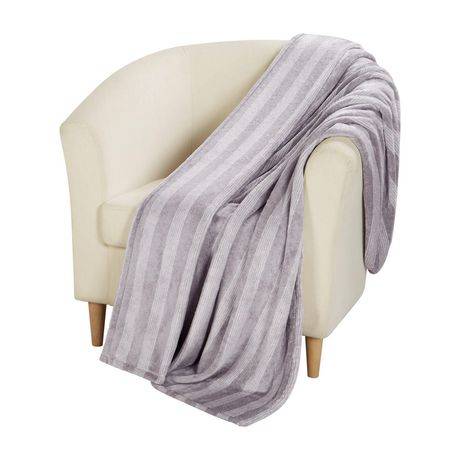 Mainstays Cationic Plush Blanket (Color: Grey Stripe, Size: Twin)