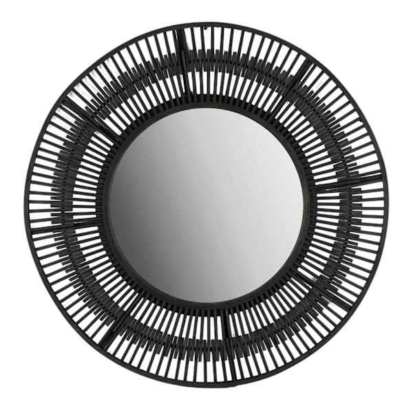 Black Bamboo Round Wall Mirror, 35"