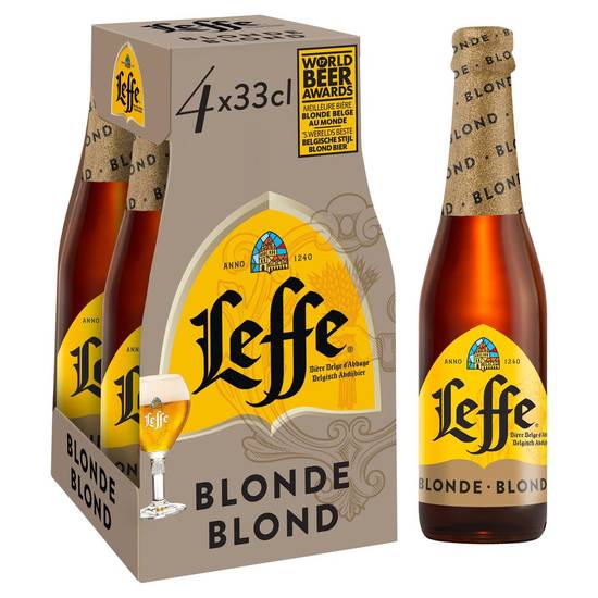 Leffe Bière Belge d''Abbaye Blonde Bouteilles 4 x 33 cl