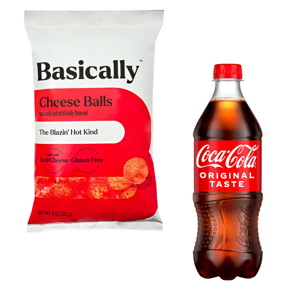 Coke 20oz + Basically Blazin' Hot Cheese Balls 8oz Bundle