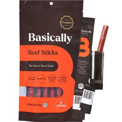 Basically Premium Sweet Heat Beef Sticks (6 oz, 6 ct)