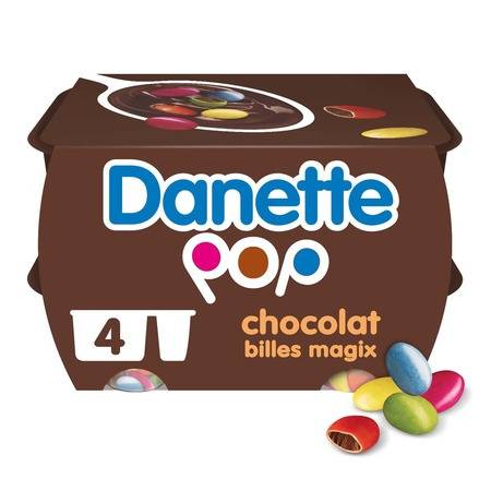 Crème dessert chocolat avec billes chocolat DANETTE POP - les 4 pots de 120 g