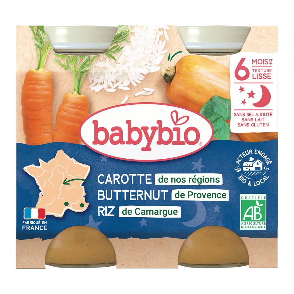 Babybio - Plat de carotte des landes butternut et riz de camargue dès 6 mois et + (2pièces)