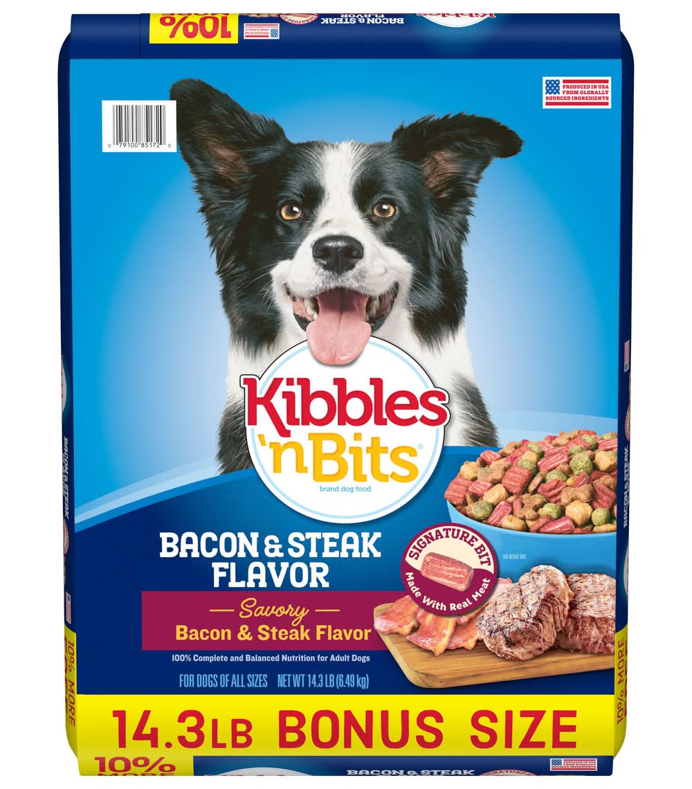Kibbles 'n Bits Dog Food Bag, Bacon & Steak (14.3 lbs)