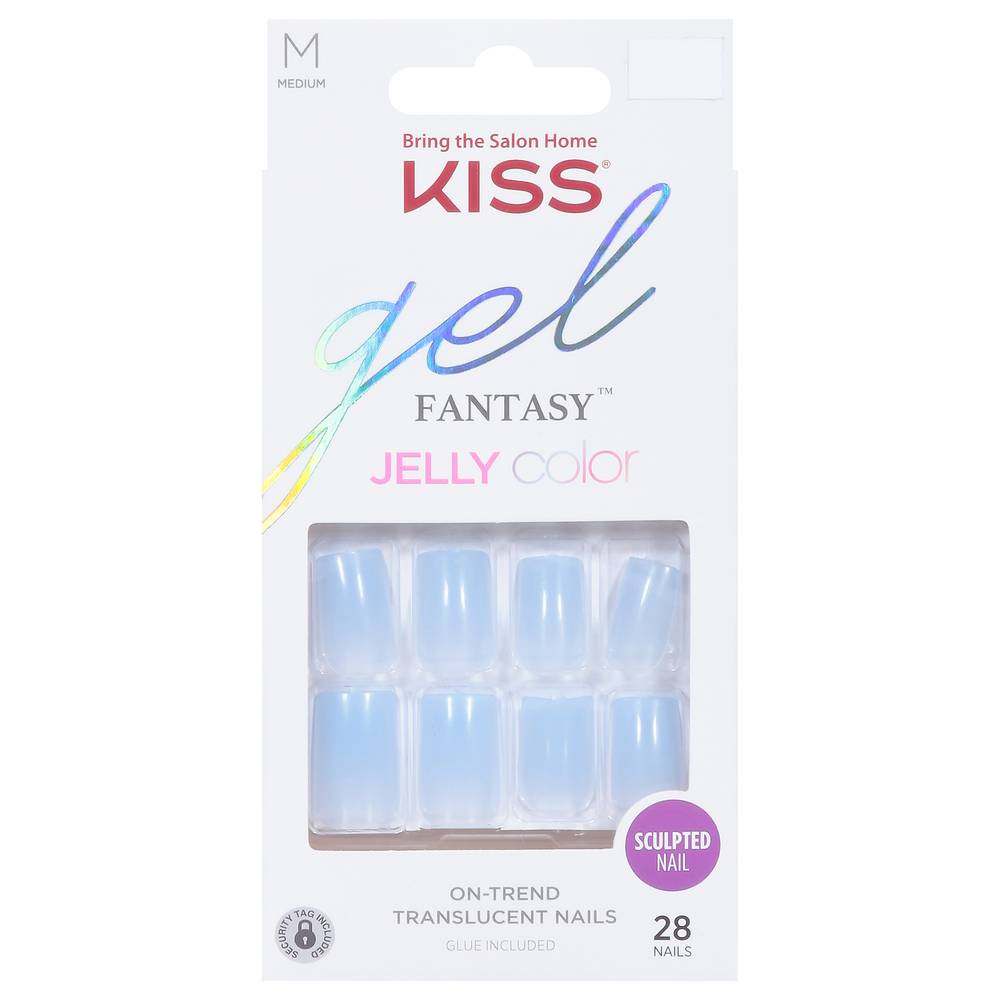 KISS Gel Fantasy Jelly Color Sculpted Nails Medium, Light Blue (28 ct)