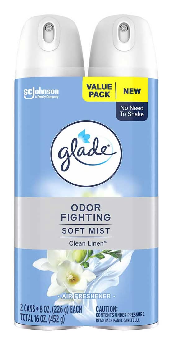 Glade Odor Fighting Soft Mist Air Freshener Room Spray Clean Linen 16 Oz 2pk