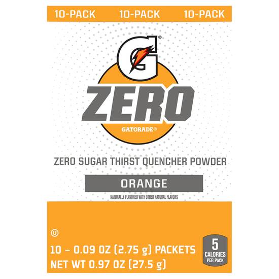 Gatorade Zero Sugar Orange Thirst Quencher Powder (10 pack, 0.09 oz)