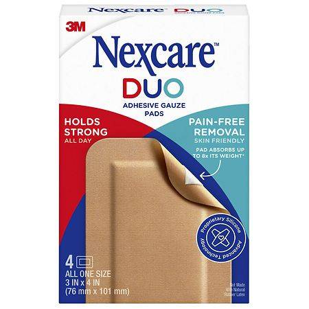 Nexcare Duo Adhesive Gauze Pads 3 in x 4 in (76 mm x 101 mm) - 4.0 ea