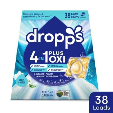 Dropps 4-In-1 Plus Oxi Biobased Power Laundry Detergent Pods, Crisp Breeze (21.44 oz, 38 ct)