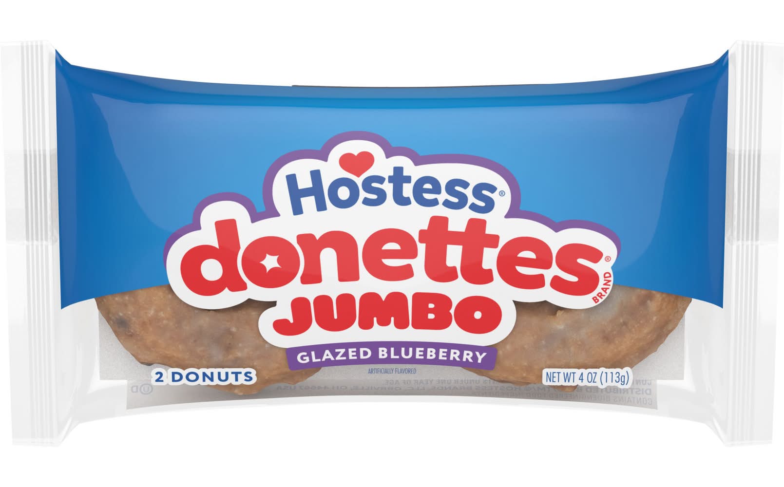 Hostess Jumbo Donettes Glazed Donuts, Blueberry (4 oz, 2 ct)