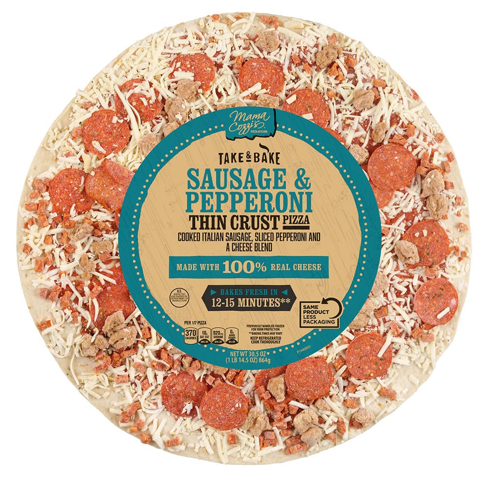 Mama Cozzi's Pizza Kitchen Thin Crust Deli Pizza, Sausage & Pepperoni, 16 in (30.5 oz)