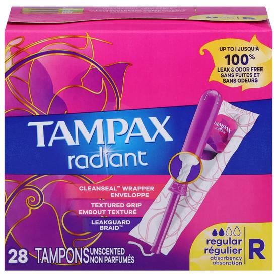 Tampax Radiant Regular Absorbency Tampons (28 ct)
