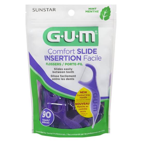 Gum porte-fil de soie dentaire à insertion facile à la menthe (90 un) - eez-thru comfort slide flossers (90 ea)