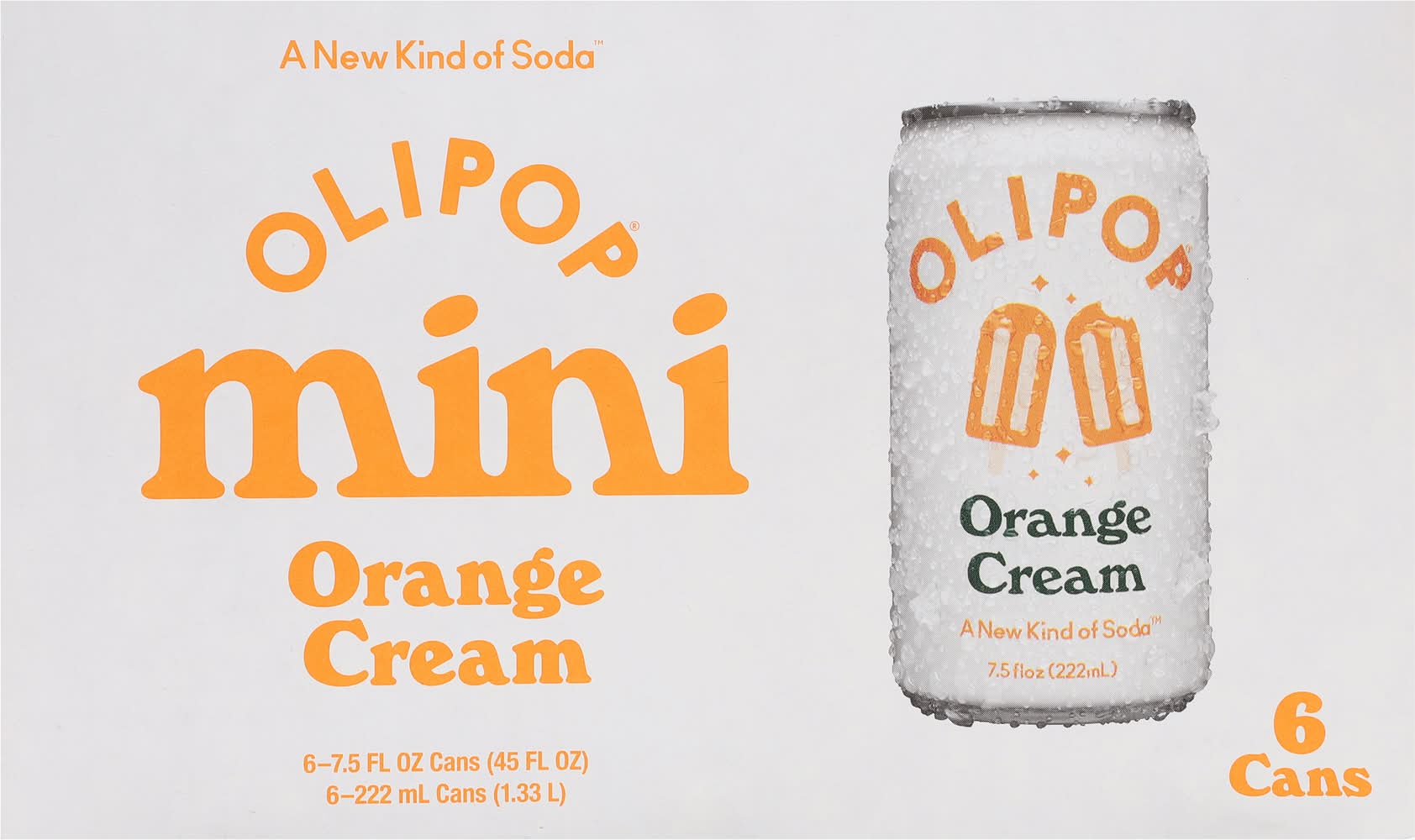 Olipop Mini Fruit Soda, Orange Cream (6 x 7.5 fl oz)