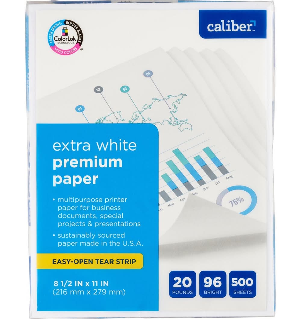 Caliber Extra White Premium Paper 8.5 X 11, 500 Ct