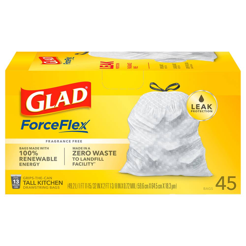 Glad Forceflex Tall Kitchen Drawstring Garbage Bags, White (45 ct)