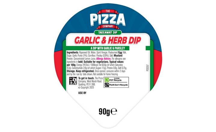 The Pizza Company Large Garlic & Herb Dip (404852) 
