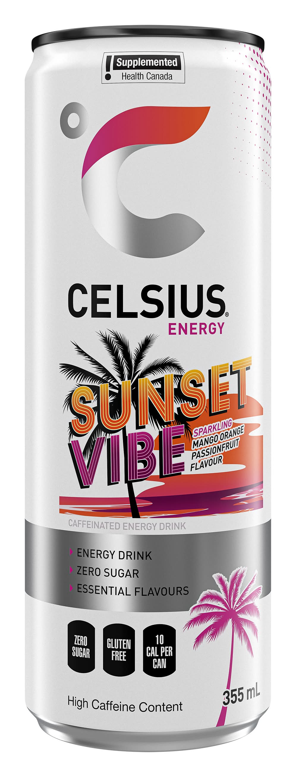 Celsius boisson énergisante sans sucre sunset vibe - sunset vibe sugar free energy drink (355 ml) (mangue-fruit de la passion)