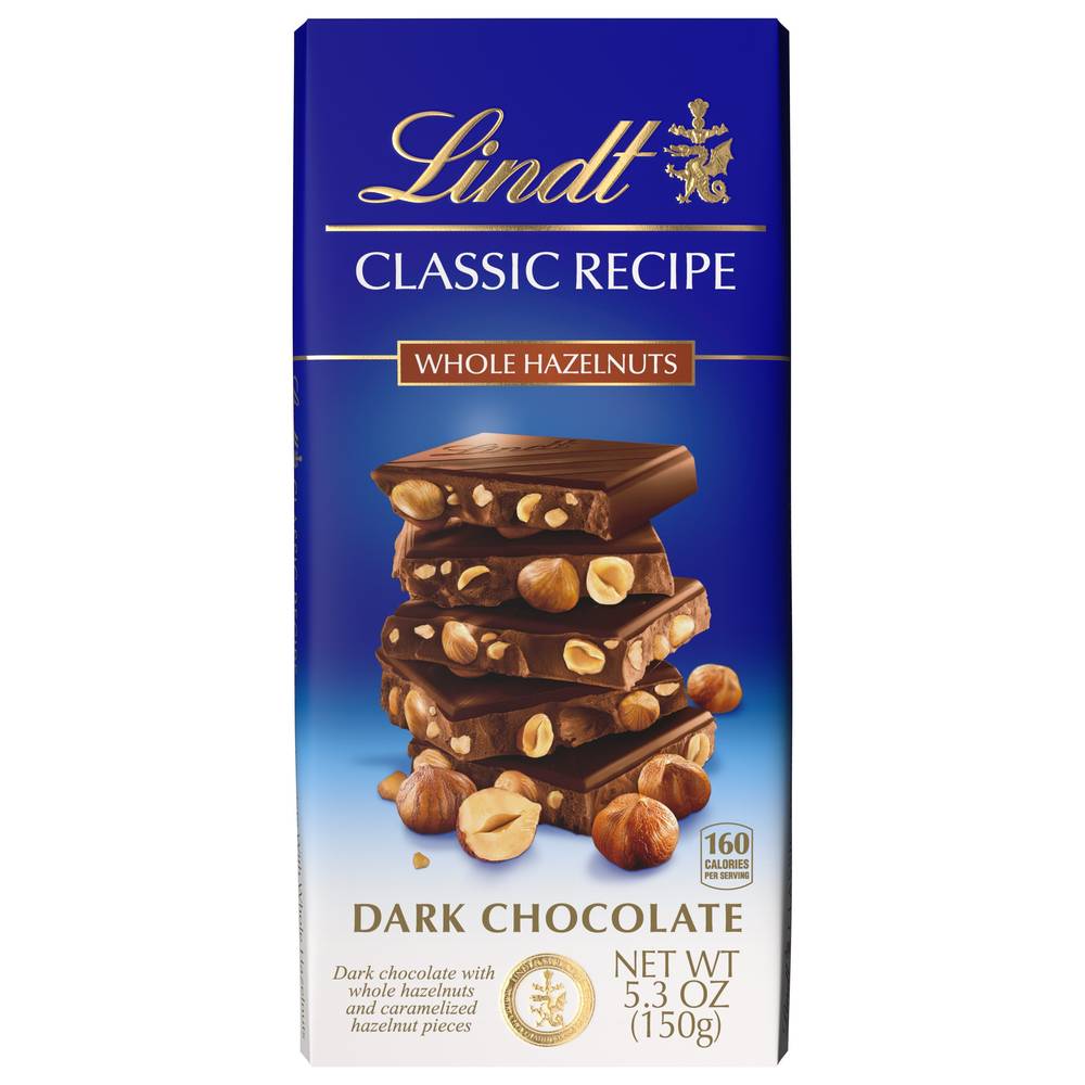 Lindt CLASSIC RECIPE Whole Hazelnut Dark Chocolate Candy Bar, 5.3 oz.