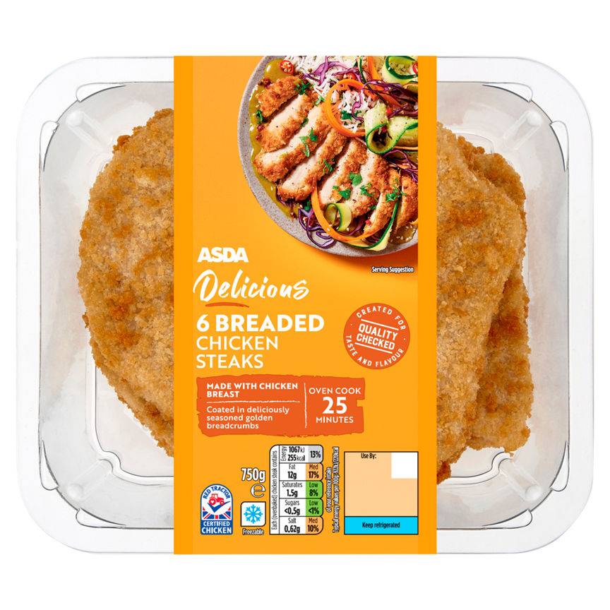 Asda Delicious 6 Breaded Chicken Steaks 750g