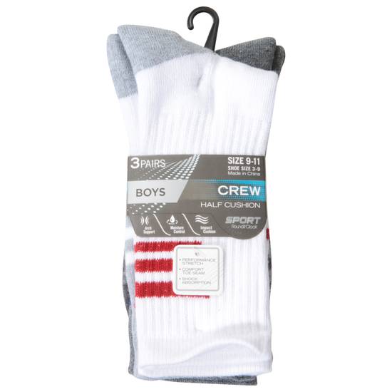Round the Clock Sport Boys Boys Crew Half Cushion Socks ( size 9-11/grey - white -red- pigeon -sky blue )