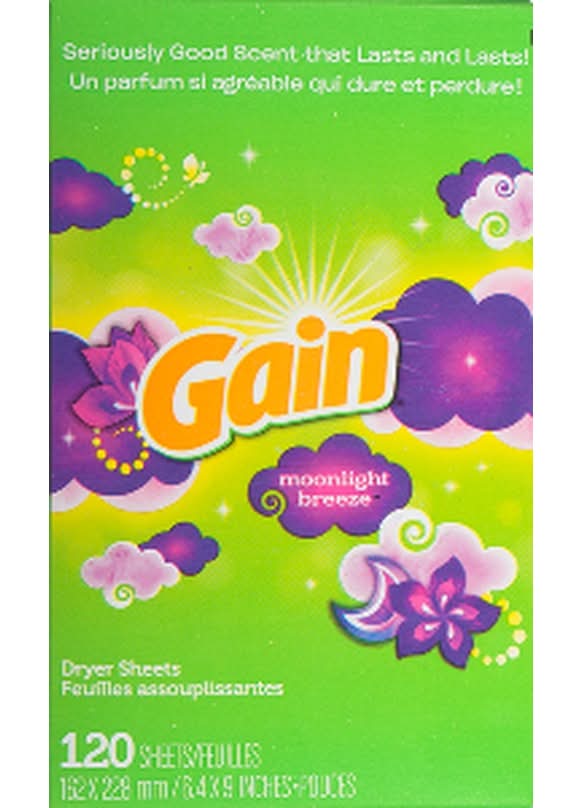 Gain Fabric Softener Dryer Sheets, Moonlight Breeze, 6.4x9 in (120 ct)