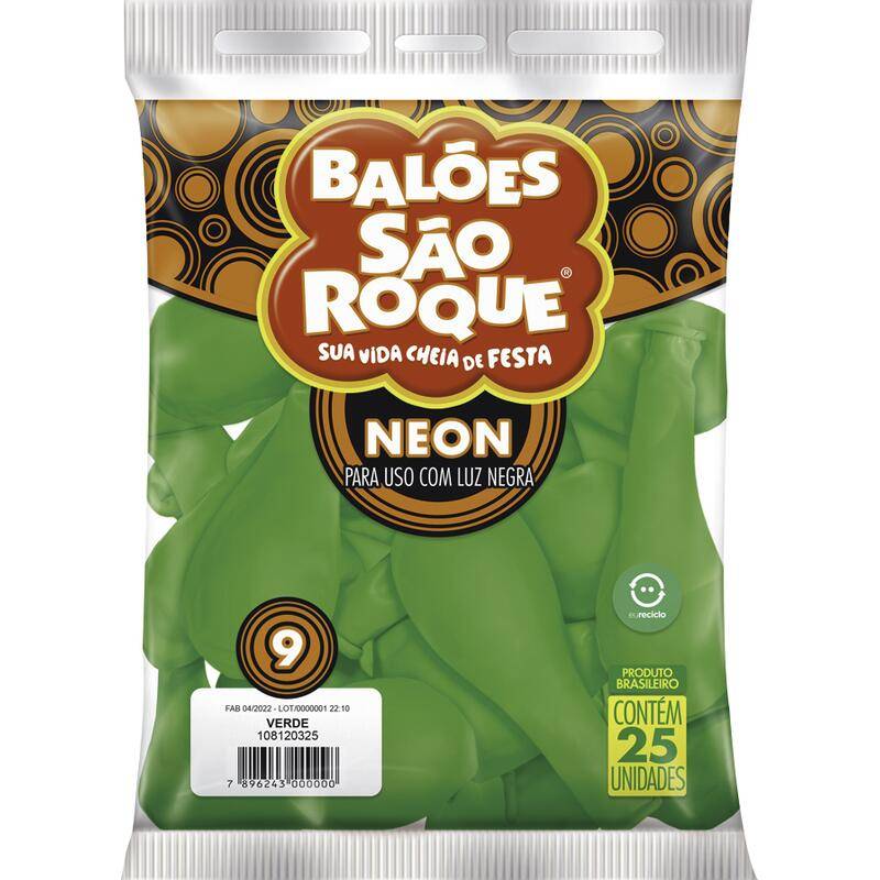 São roque balões liso neon n°9 verde (25 un)