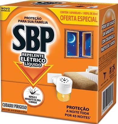 Sbp repelente elétrico líquido 45 noites aparelho + refil (2 itens)