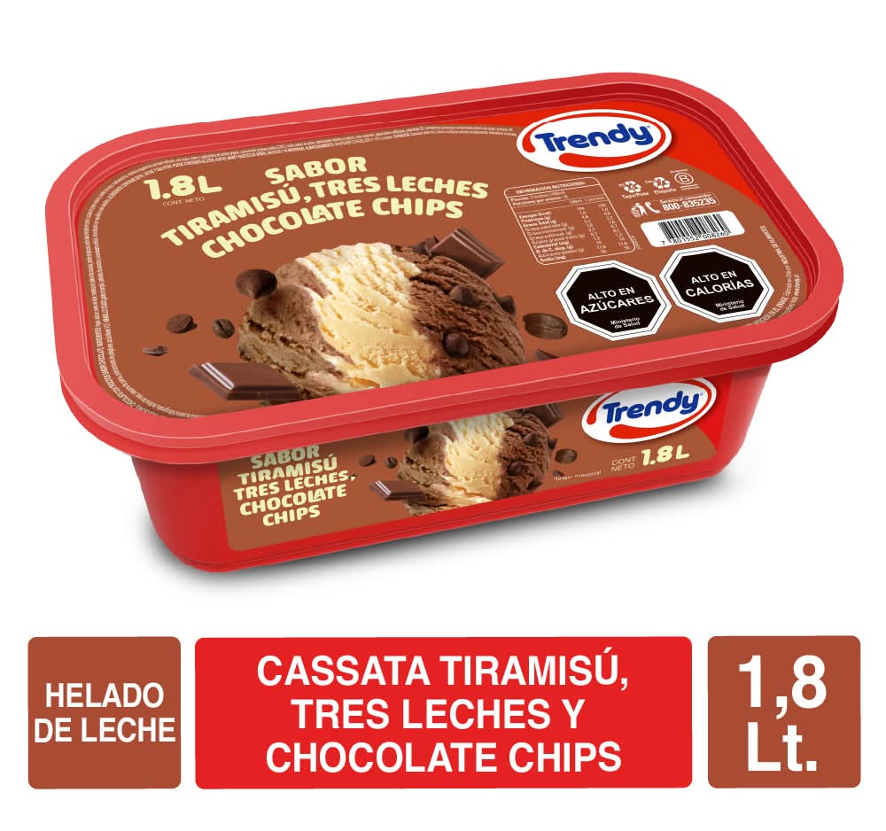 Trendy · Helado de leche cassata - Tiramisú-Tres Leches-Chocolate Chips (1,8 L)