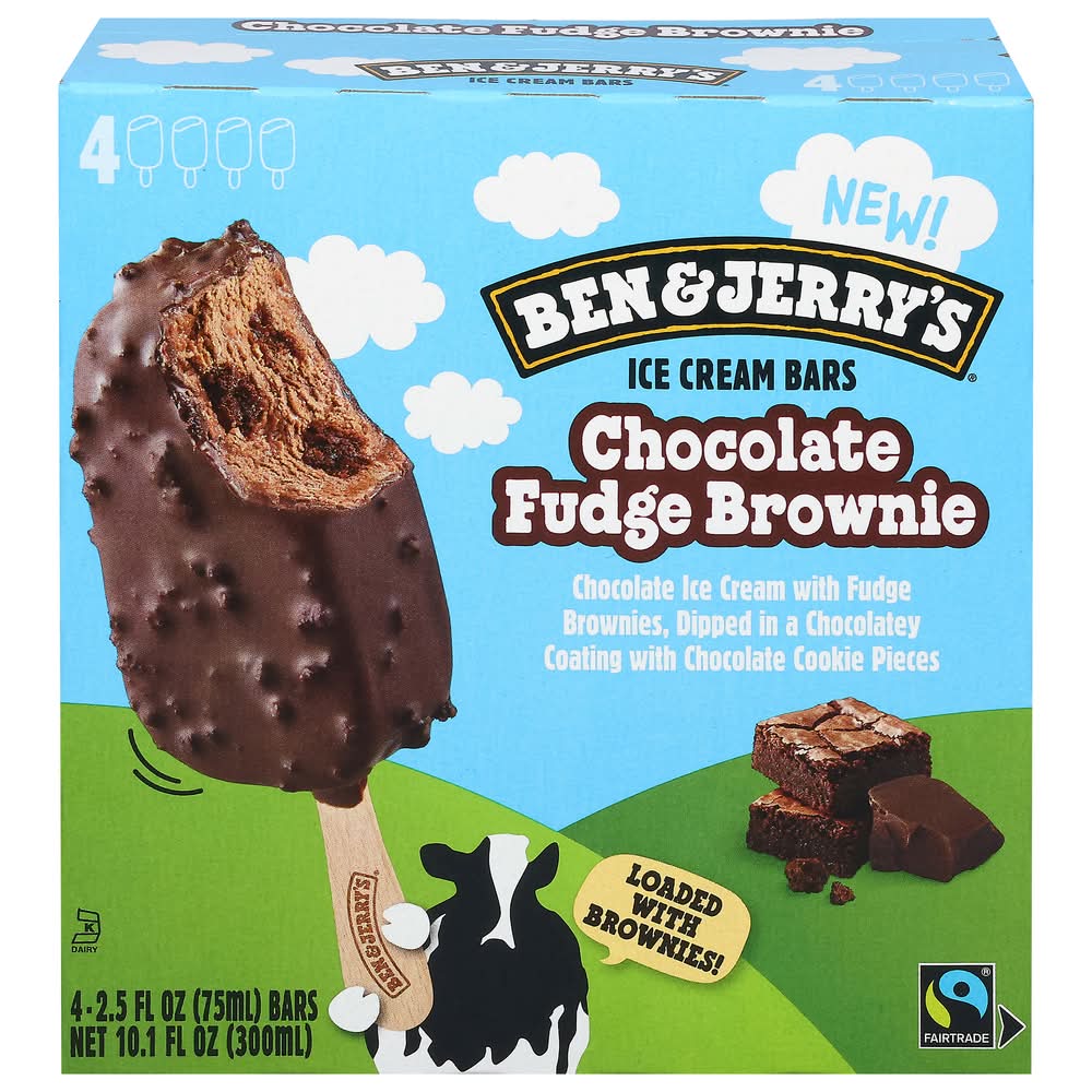 Ben & Jerry's Ice Cream Bars, Chocolate Fudge Brownie (4 x 2.5 fl oz)