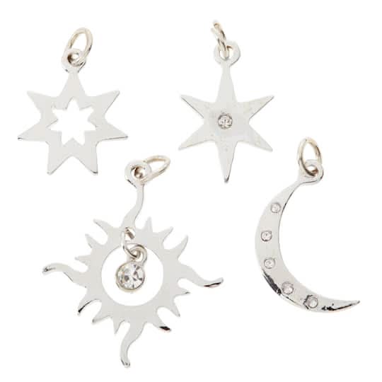 Bead Landing Sun Moon & Star Charm Set, Rhodium (4 ct)