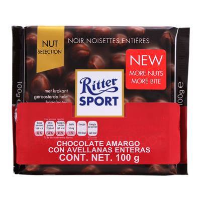 Ritter sport chocolate amargo con avellanas enteras (barra 100 g)