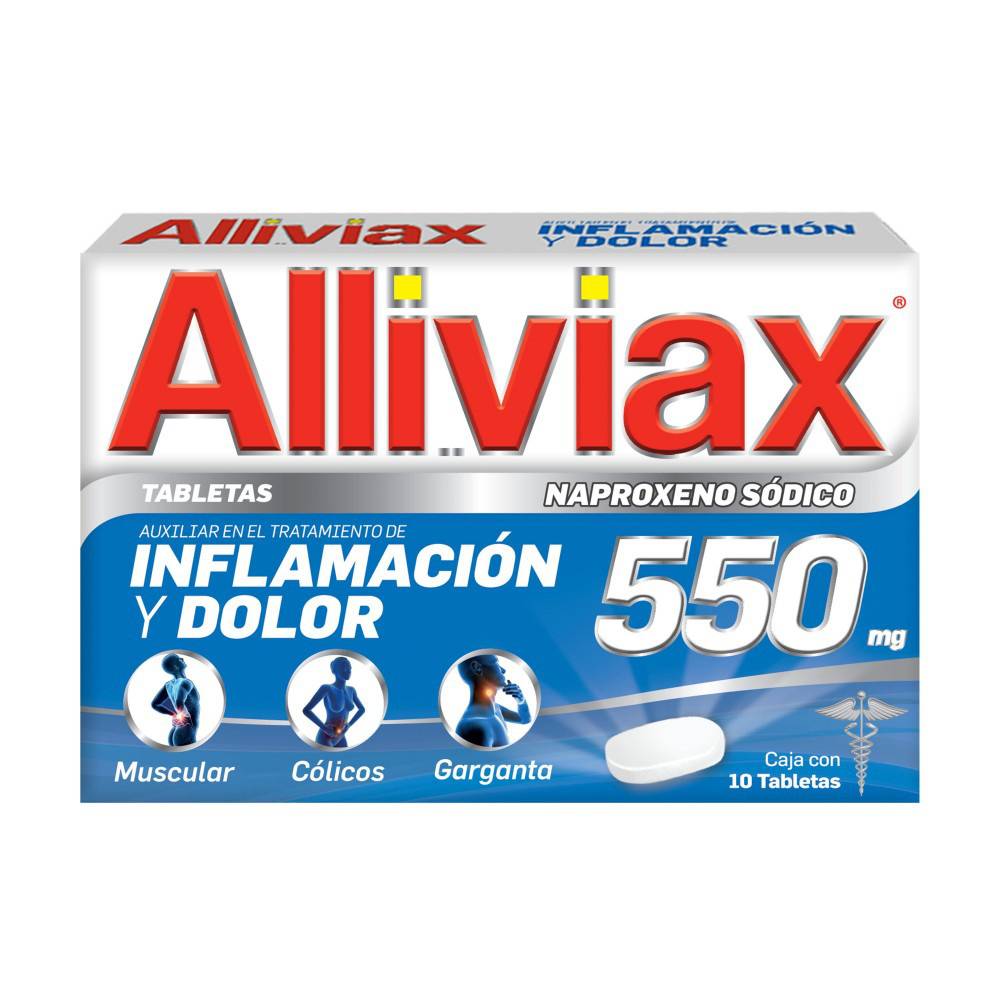 Genomma lab alliviax naproxeno sódico tabletas 550 mg (10 piezas)