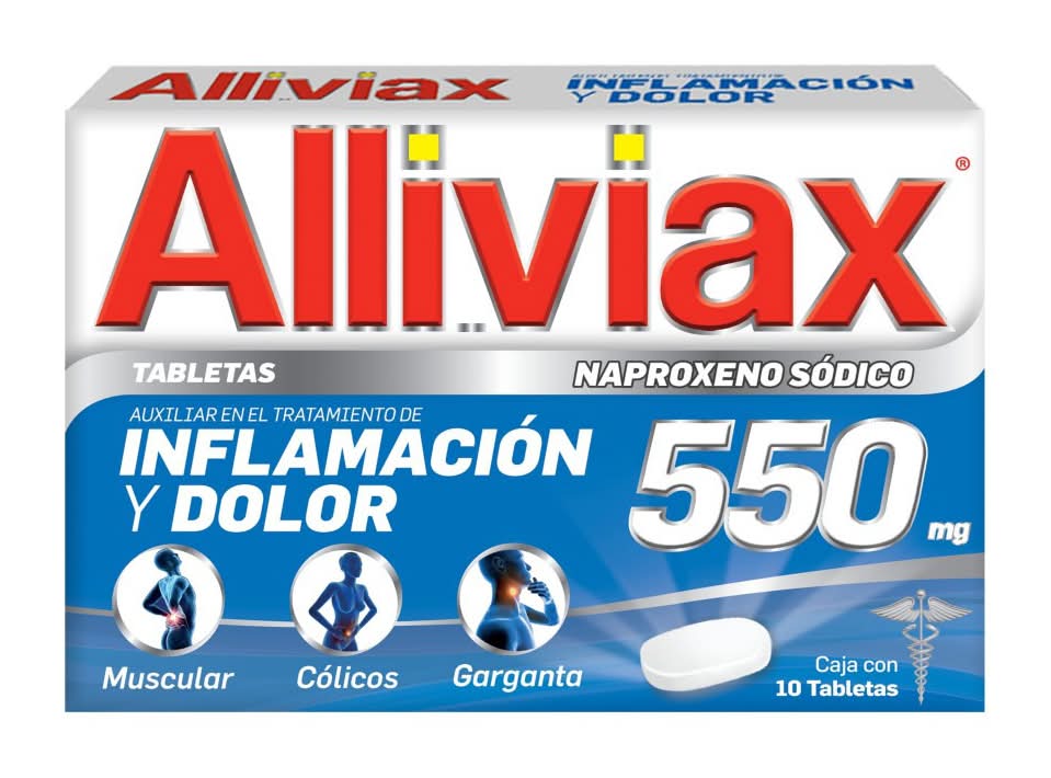 Alliviax · Naproxeno sódico tabletas 550 mg (10 un)