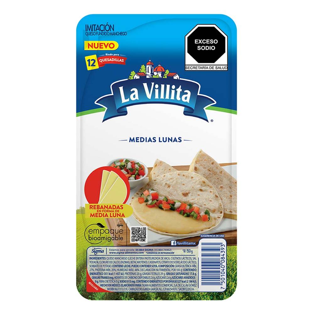 La Villita · Queso tipo manchego rebanado en medias lunas (150 g)