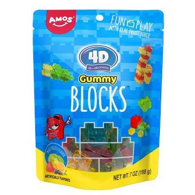 AMOS 4D Gummy Blocks Candy, Assorted (7 oz)