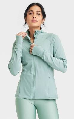 Women's Full Zip Jacket - All In Motion™ Sage Green XS: Recycled Polyester, Spandex, UPF 50+, Thumbholes