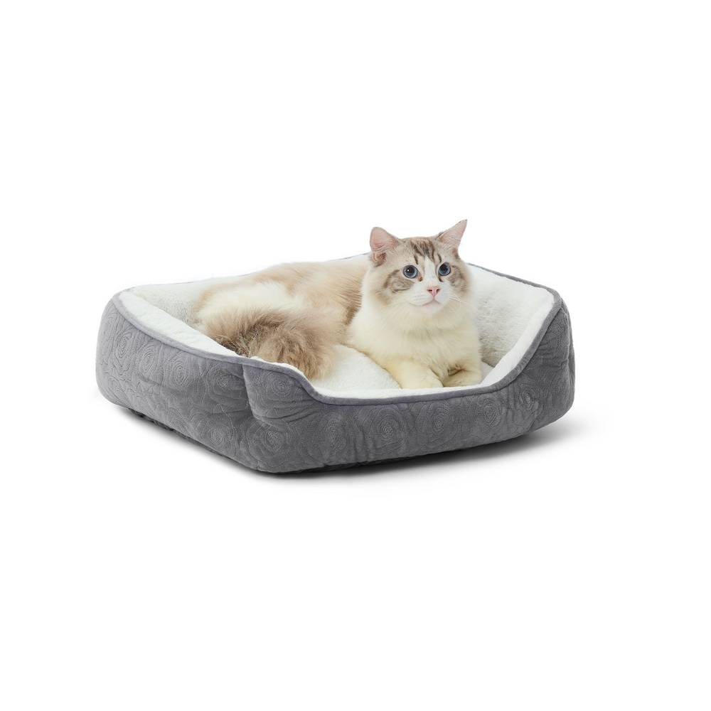 Whisker City® Grey Rose Stitch Cuddler Cat Bed (Color: Grey, Size: 18\"L X 22\"W X 6.5\"H)