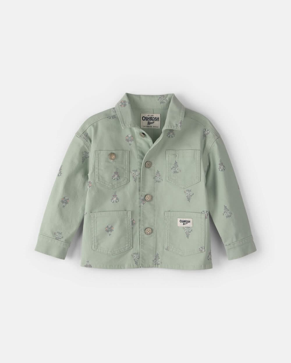 Toddler Girl Floral Canvas Jacket - Green - 3T